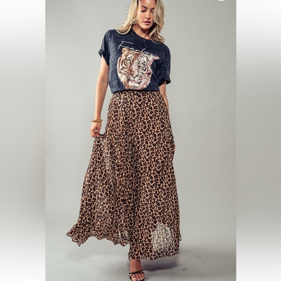 NEW CHIC FABULOUS LEOPARD ANIMAL PRINT PLEATED MAXI SKIRT - Picture 7 of 7